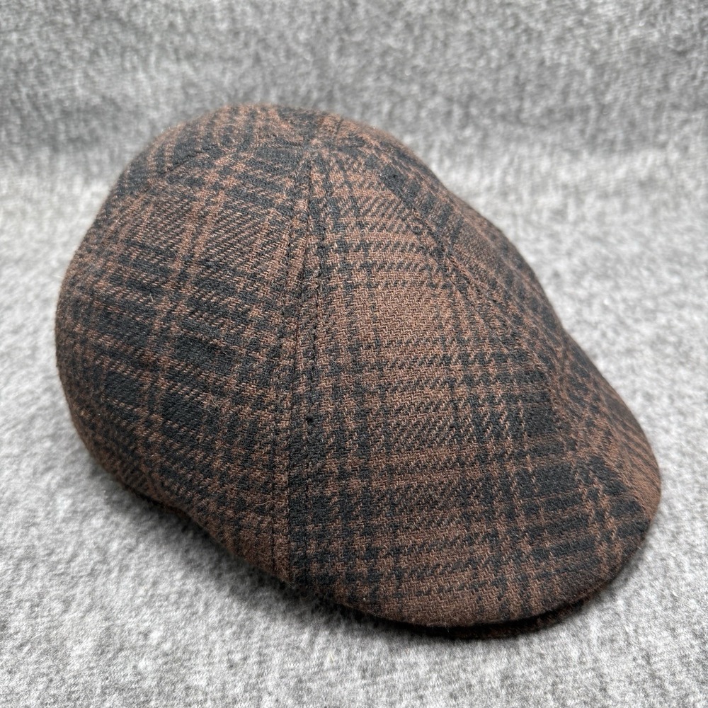 Woolrich Vintage Wool Blend Flat Driving Cap Brown Black Plaid Newsboy Hat Small